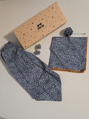 Navy Floral Pocket Square & Ascot Tie Set